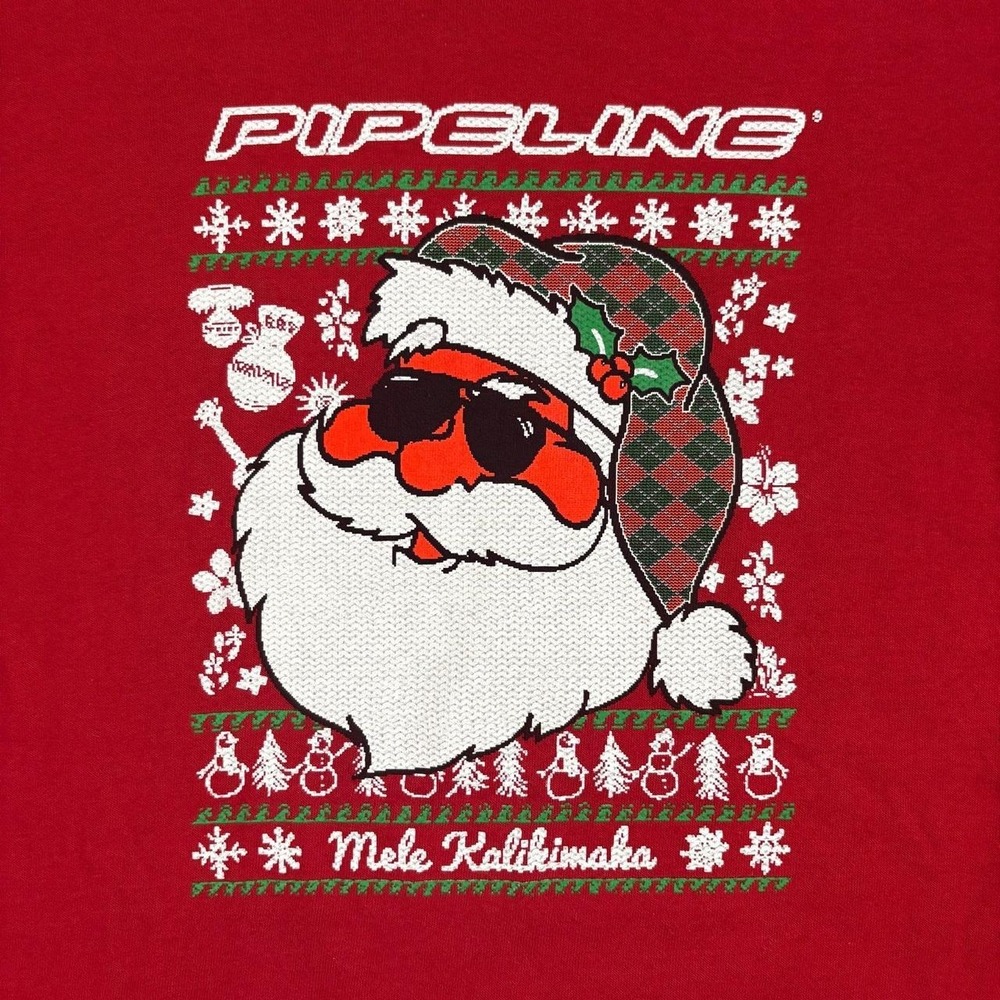 Pipeline Christmas Santa Surf T-Shirt Y2K Red Surfing Mele Kalikimaka Size Large